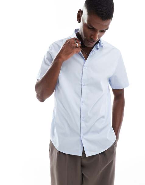 ASOS DESIGN formal easy iron poplin regular shirt in light blue - view 1