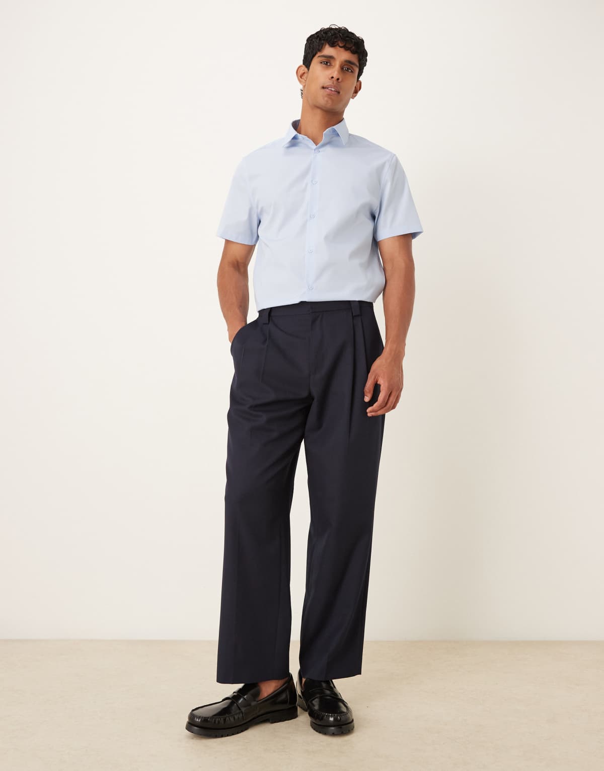 ASOS DESIGN formal easy iron poplin regular shirt in light blue
