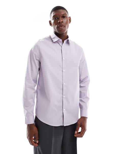 ASOS DESIGN formal easy iron poplin regular shirt in lilac - view 1