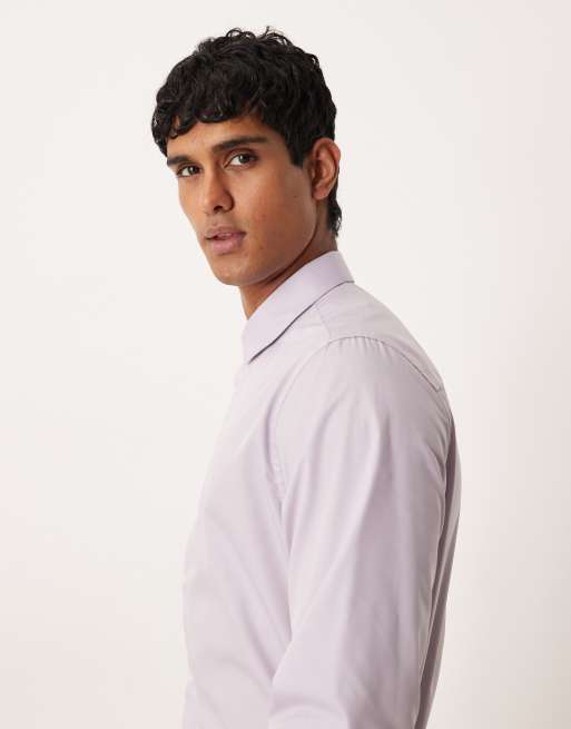 ASOS DESIGN formal easy iron poplin regular shirt in lilac, 4 of 5