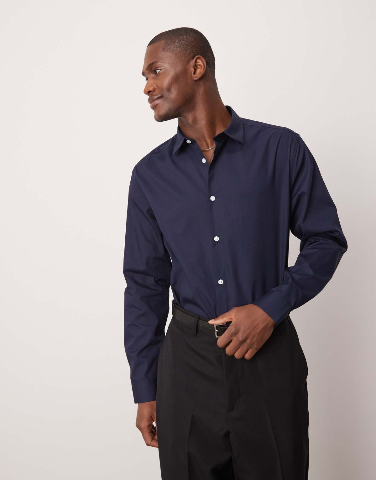 ASOS DESIGN formal easy iron poplin regular shirt in navy