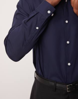 Asos Design Formal Easy Iron Poplin Regular Shirt In Navy