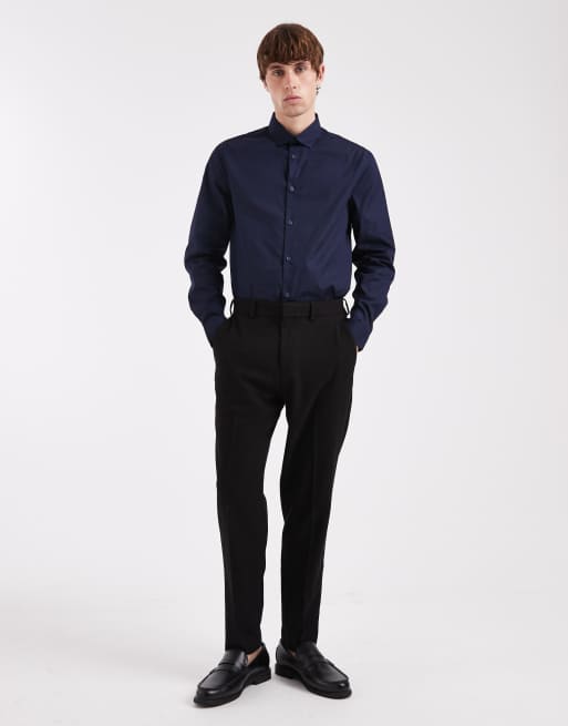 ASOS DESIGN formal easy iron poplin regular shirt in navy, 3 of 5