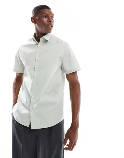ASOS DESIGN formal easy iron poplin regular shirt in sage green - view 1