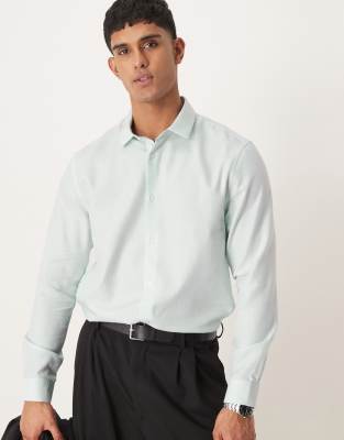 formal easy iron regular shirt in herringbone texture in light blue