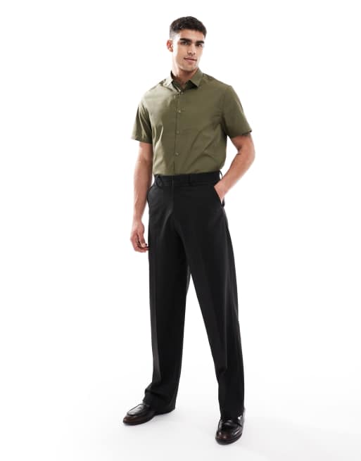 ASOS DESIGN formal easy iron regular shirt in khaki green, 3 of 4