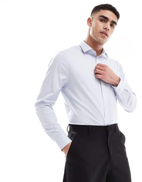 ASOS DESIGN formal easy iron regular shirt in light blue - view 1