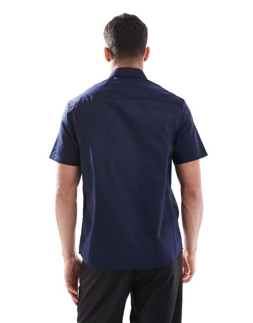 ASOS DESIGN formal easy iron regular shirt in navy, 3 of 4