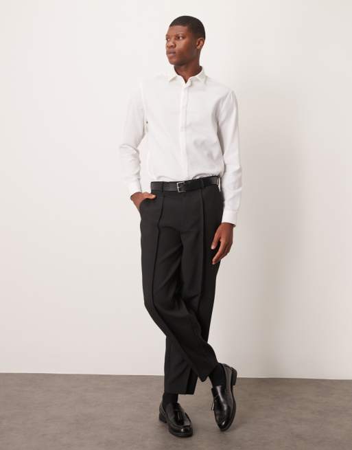 ASOS DESIGN formal easy iron regular textured shirt with concealed buttons in white