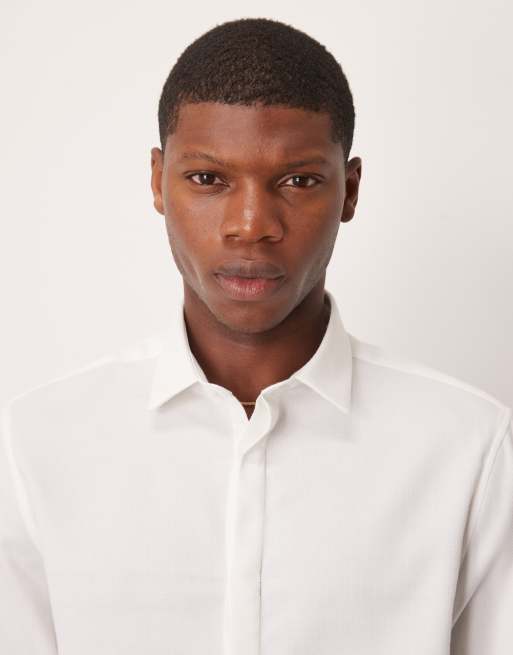 ASOS DESIGN formal easy iron regular textured shirt with concealed buttons in white