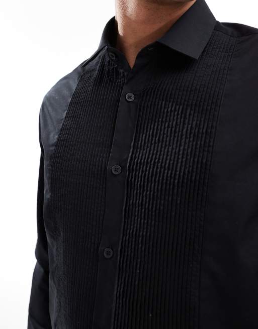ASOS DESIGN formal easy iron sateen regular shirt in black