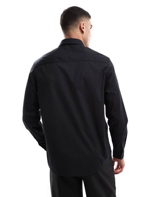 ASOS DESIGN formal easy iron sateen regular shirt in black