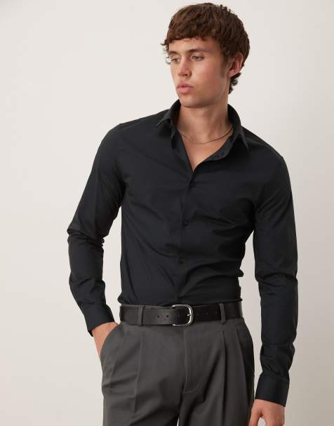 ASOS DESIGN formal easy iron skinny poplin regular shirt in black - view 1
