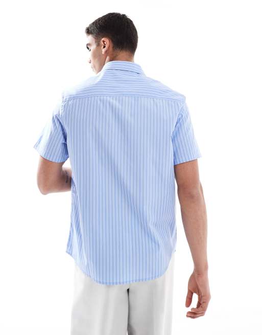 ASOS DESIGN formal easy iron striped regular shirt in blue