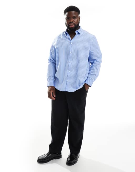 ASOS DESIGN formal easy iron striped regular shirt in light blue