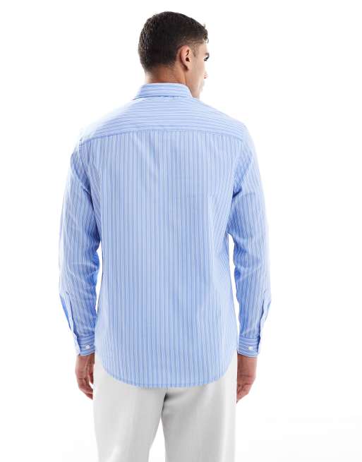 ASOS DESIGN formal easy iron striped regular shirt in light blue