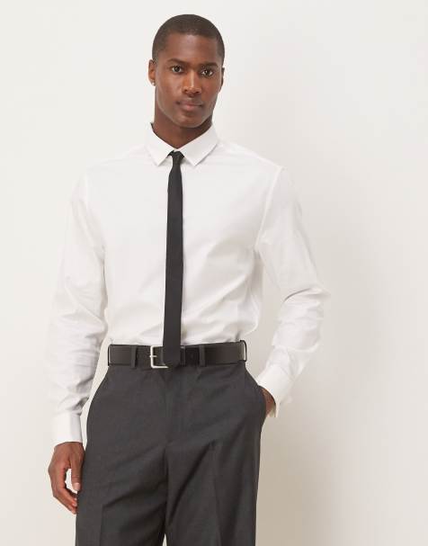 ASOS DESIGN formal easy iron twill double cuff regular shirt in white - view 1