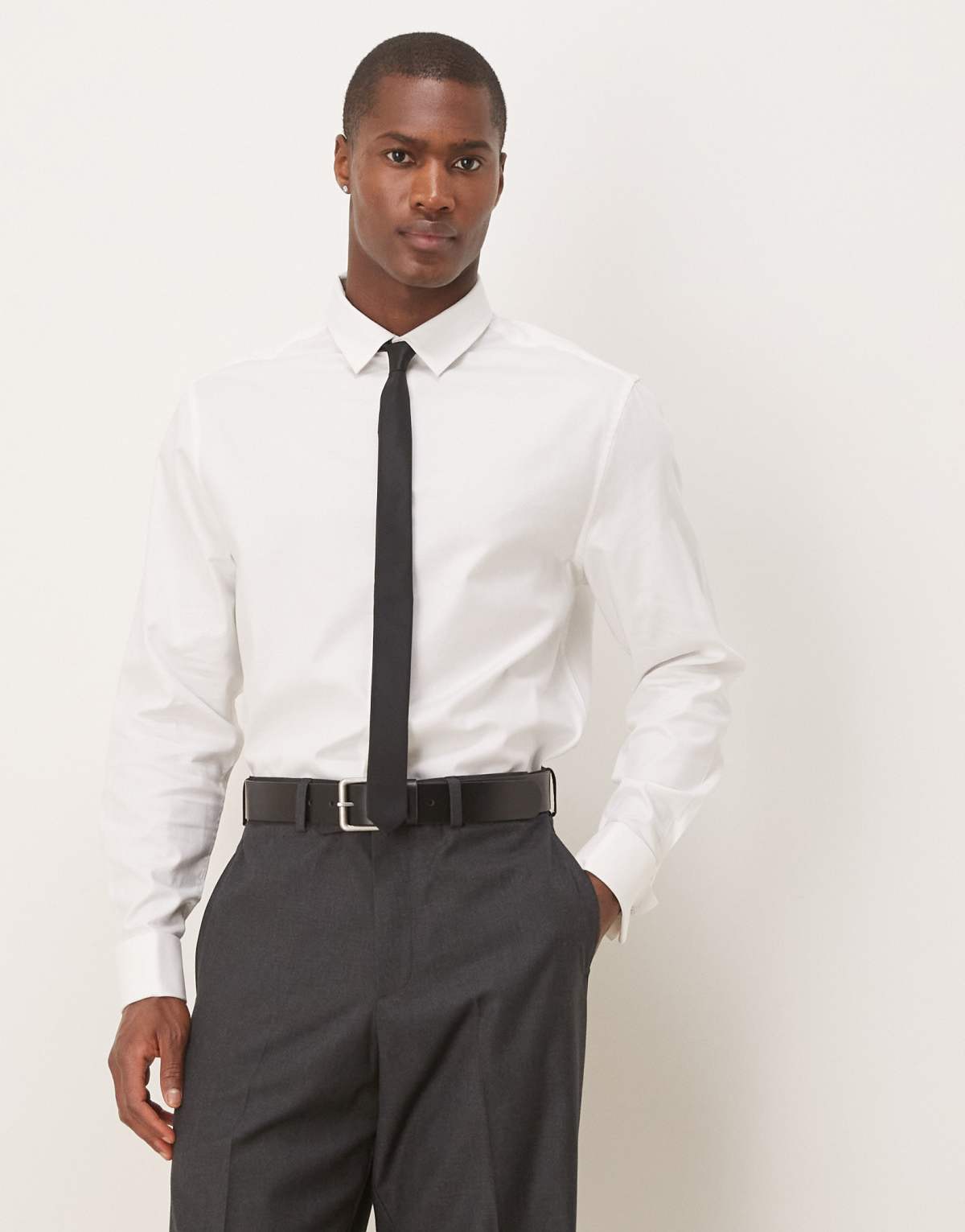 ASOS DESIGN formal easy iron twill double cuff regular shirt in white