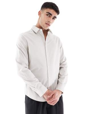 formal easy iron twill regular shirt in stone-Neutral