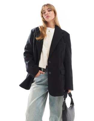 formal faux wool blazer in black