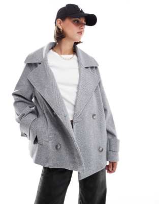 formal faux wool pea coat in gray