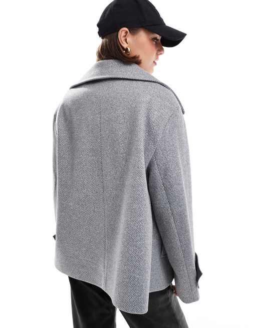 ASOS DESIGN formal faux wool pea coat in gray