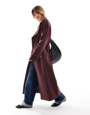 formal faux wool trench coat in burgundy-Auburn