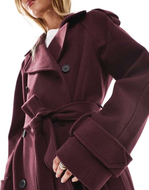 Burgundy trench coat ladies hotsell