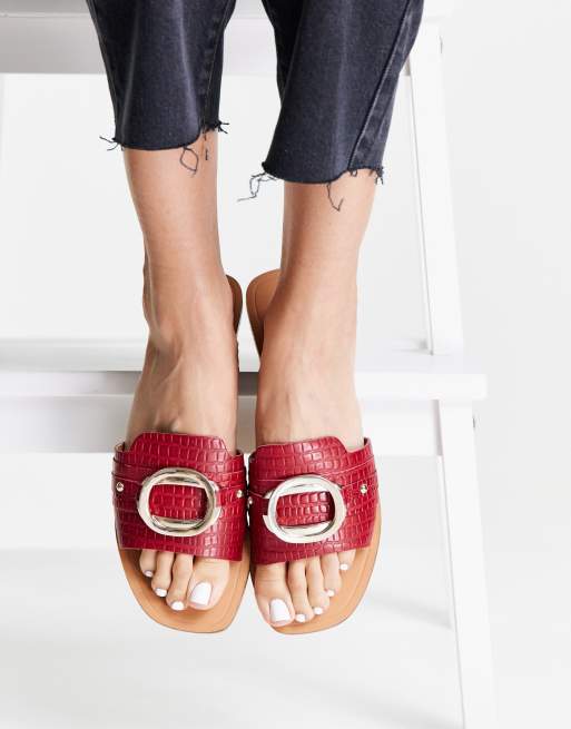 ASOS DESIGN - Formal - Leren sandalen met ringdetail in rood