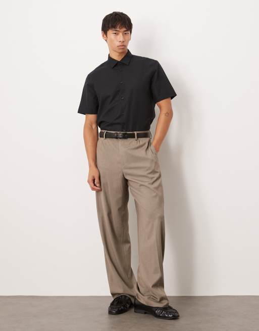 ASOS DESIGN formal linen blend regular shirt in black | ASOS