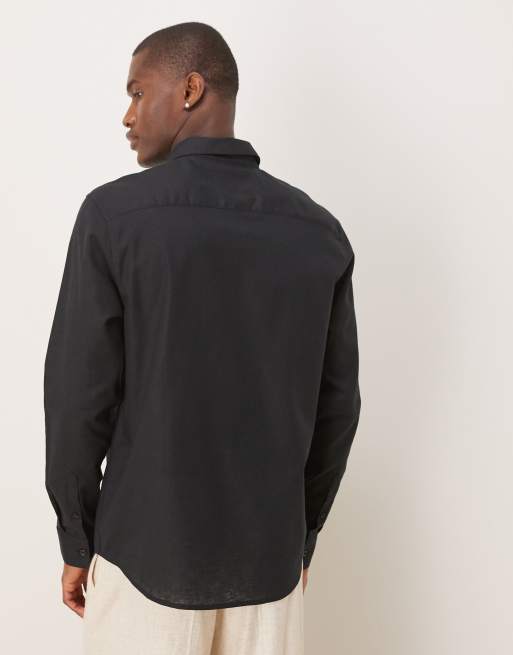 ASOS DESIGN formal linen blend regular shirt in black