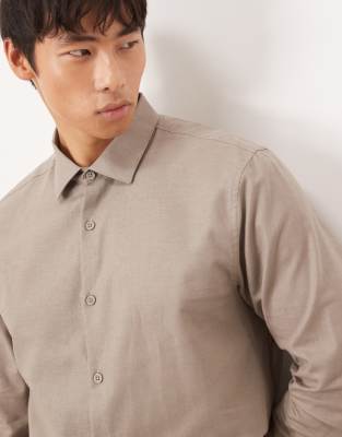 Asos Design Formal Linen Blend Regular Shirt In Brown