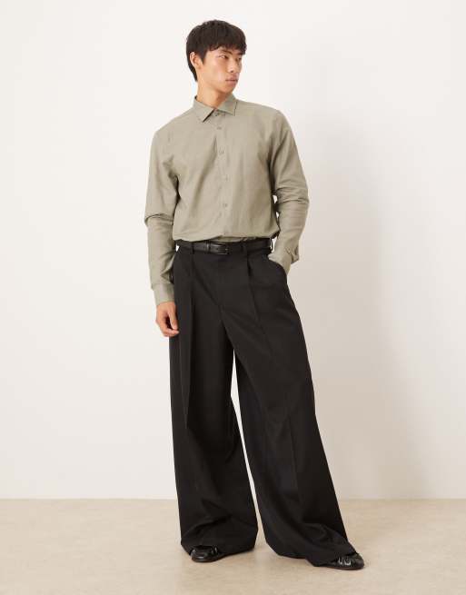 ASOS DESIGN formal linen blend regular shirt in khaki, 2 of 4