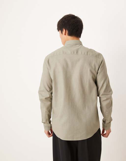ASOS DESIGN formal linen blend regular shirt in khaki, 4 of 4