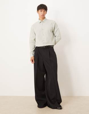 Asos Design Formal Linen Blend Regular Shirt In Gray