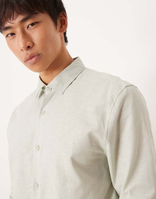 ASOS DESIGN formal linen blend regular shirt in mint green, 3 of 4