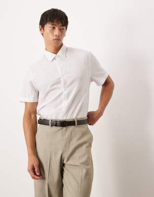asos ASOS DESIGN formal linen blend regular shirt in white