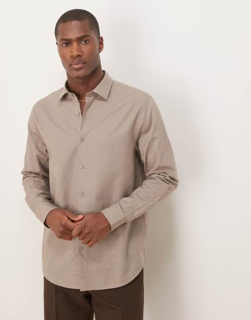ASOS DESIGN formal linen regular shirt in brown