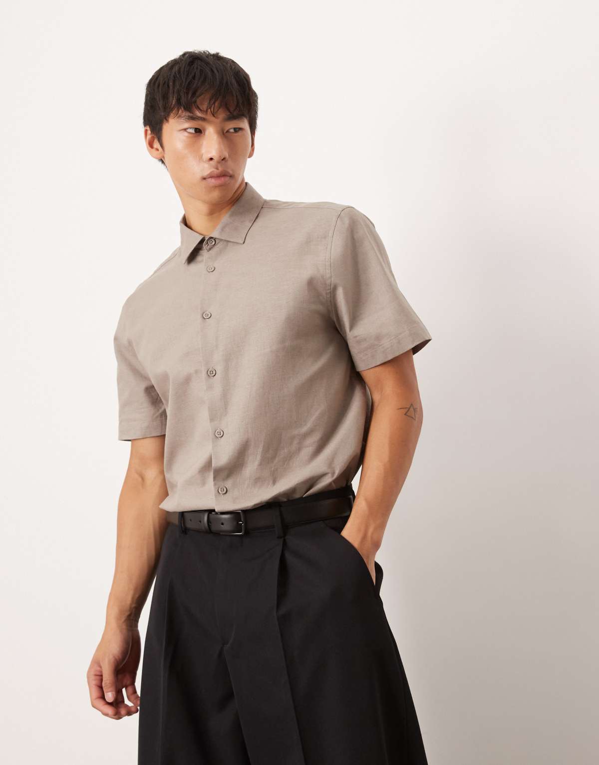 ASOS DESIGN formal linen regular shirt in brown