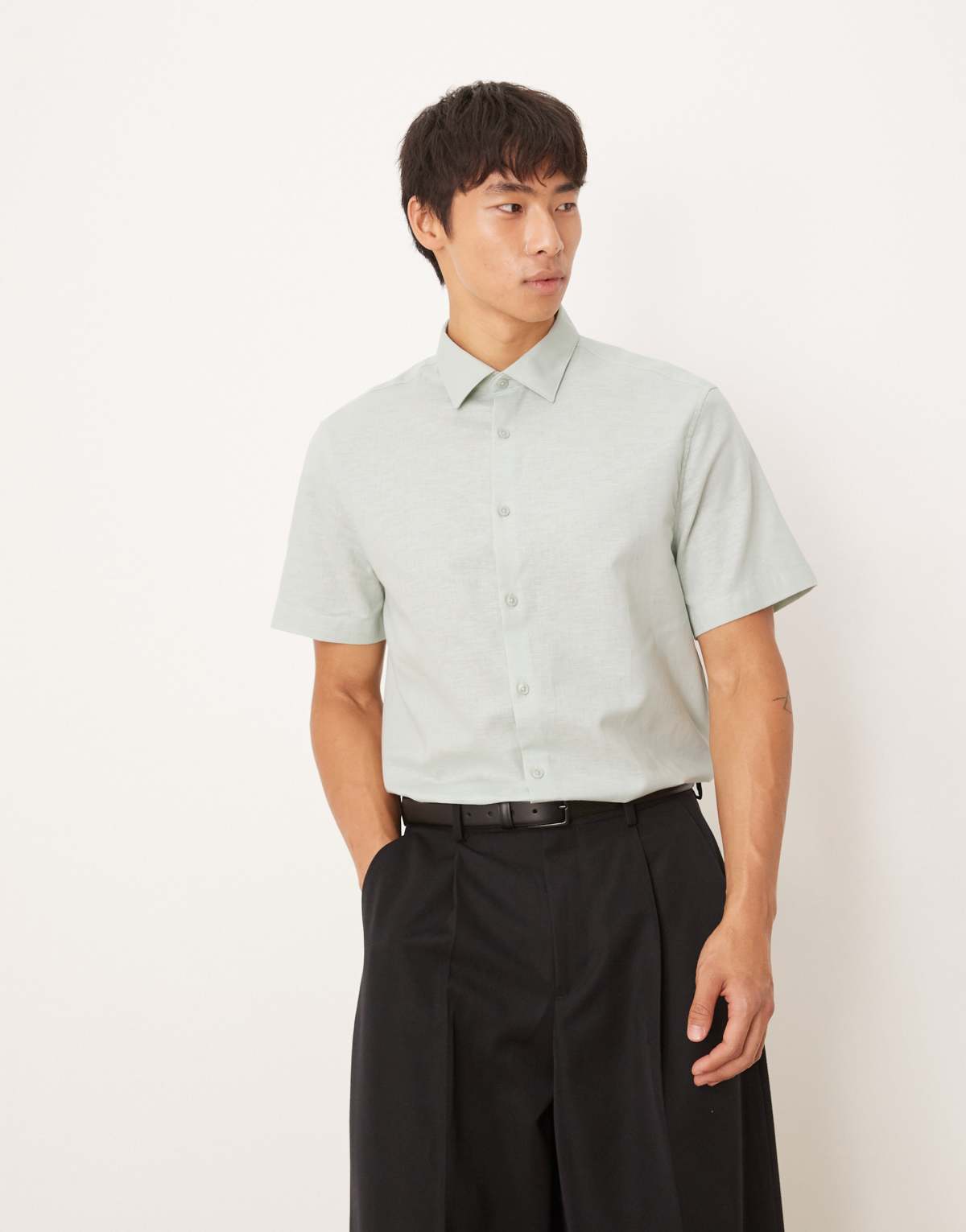 ASOS DESIGN formal linen regular shirt in mint green