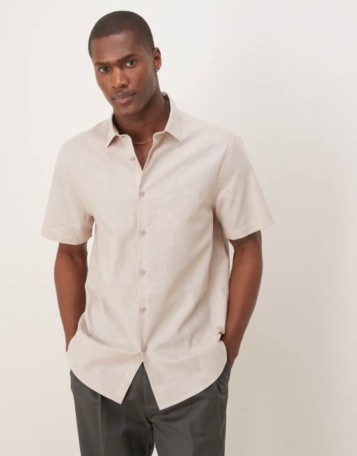 ASOS DESIGN formal linen regular shirt in stone