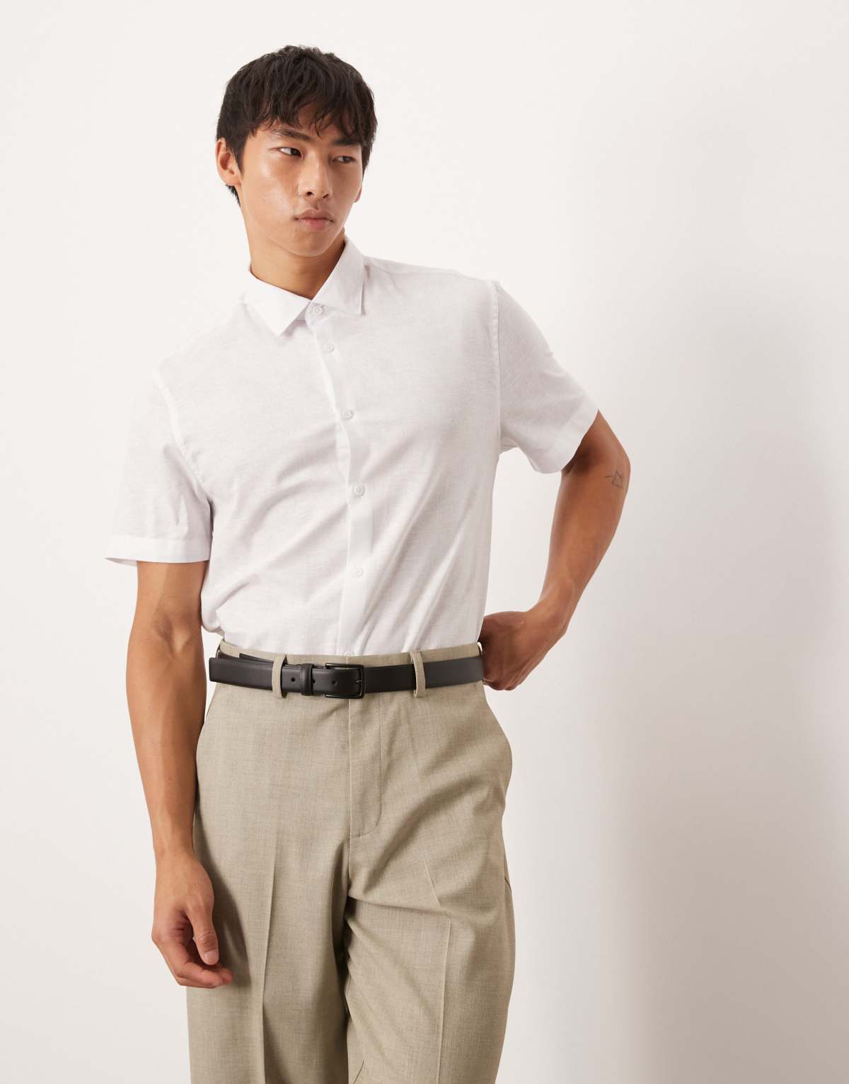 ASOS DESIGN formal linen regular shirt in white