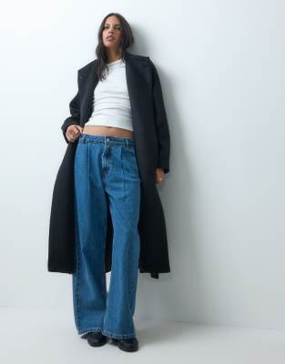 Asos Design Formal Longline Waterfall Coat With Wool In Black