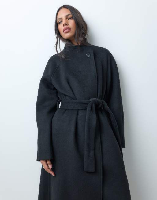 ASOS DESIGN formal longline waterfall coat with wool in black, 2 of 4
