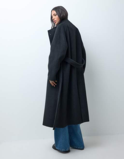 ASOS DESIGN formal longline waterfall coat with wool in black, 3 of 4