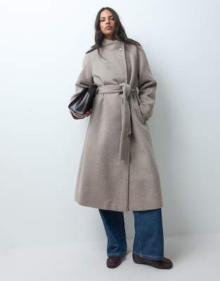 Asos Design Formal Longline Waterfall Coat With Wool In Brown