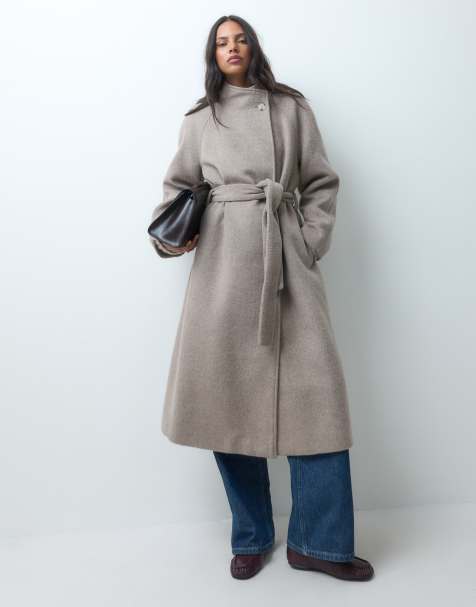ASOS DESIGN formal longline waterfall coat with wool in oatmeal - view 1
