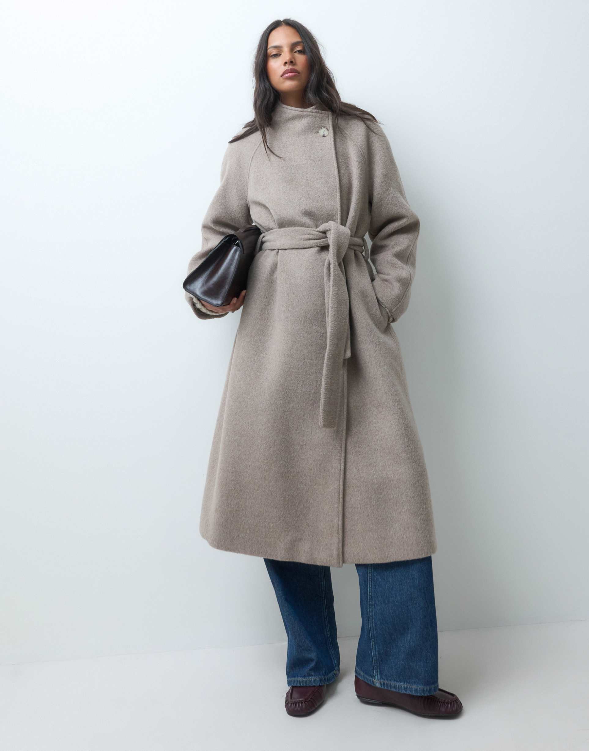 ASOS DESIGN formal longline waterfall coat with wool in oatmeal