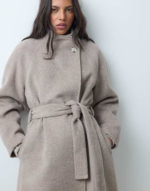 ASOS DESIGN formal longline waterfall coat with wool in oatmeal, 2 of 4