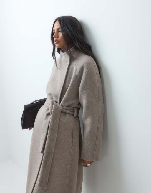 ASOS DESIGN formal longline waterfall coat with wool in oatmeal, 4 of 4